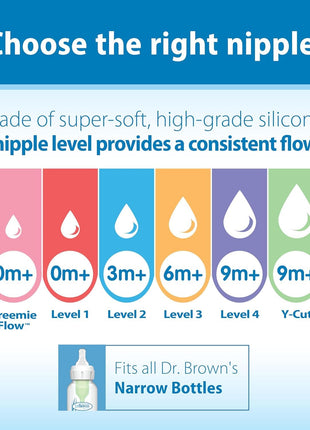 Dr. Brown's Natural Flow Level 2 Narrow Baby Bottle Silicone Nipple, Medium Flow, 3m+, 100% Silicone Bottle Nipple, 6 Count