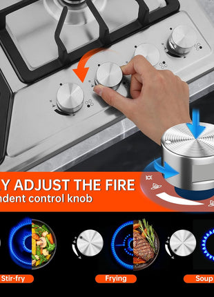 22′′x20′′ Built in Gas Cooktop 4 Burners Stainless Steel Stove with NG/LPG Conversion Kit Thermocouple Protection and Easy to Clean (20Wx22L)
