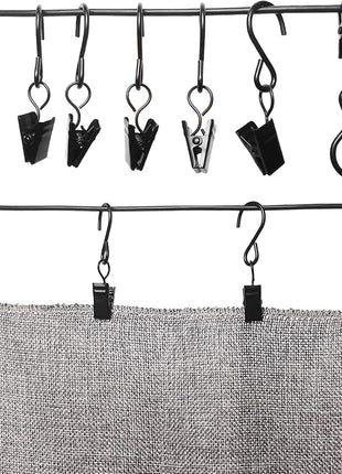 Stainless Steel S Hooks Curtain Clips, 50 Pack Hanging Party Lights Clips Hangers Gutter Photo, Art Craft Display, 2.4 Inch Long, Black