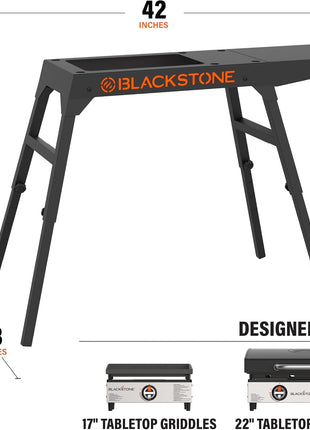 BLACKSTONE 5013 Collapsible 17 inch and 22 inch Tabletop Griddle Stand with Adjustable Legs and a Removable Side Shelf, Powder Coated Steel, Black