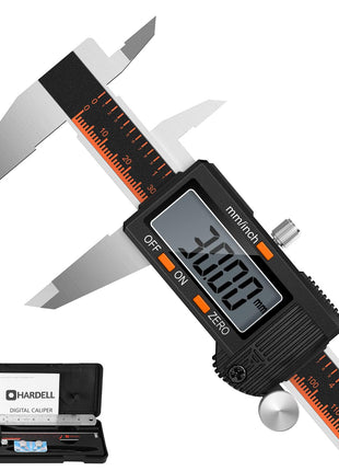 HARDELL Digital Caliper, 6 Inch Stainless Steel Caliper Measuring Tool with Large LCD Screen, Electronic Micrometer Caliper Digital Inch/Millimeter Conversion, Automatic Off(Ruler & 2 Batteries)