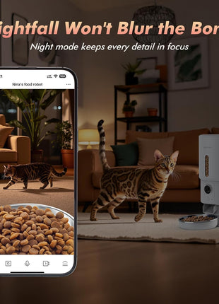 Automatic Cat Feeder with Camera - 5G WiFi Timed Cat Food Dispenser, 1080P HD Video with Night Vision, 1-15 Meals, 1-99 Portions, 2-Way Audio, Keeps Dry Food Fresh, 5L Auto Pet Feeder Also for Dogs