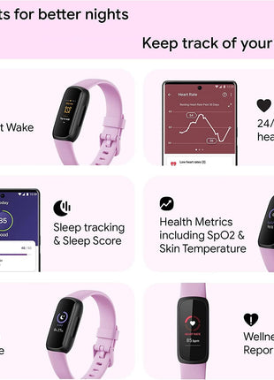 Fitbit Inspire 3 Health & Fitness Activity Tracker (Lilac Bliss) with Workout Intensity, Sleep Tracking, Heart Rate, 2 Bands, 3.3foot Charging Cable, Wall Adapter, Screen Protectors & PremGear Cloth