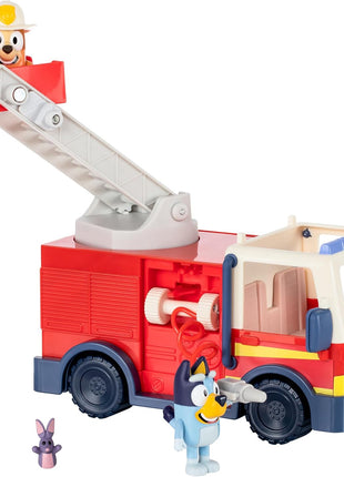Bluey Firetruck Toy Playset with Firefighter Bingo, Bluey & Bob Bilby, Toddler Fire Truck w/ Spinning Ladder, Water Hoses for Kids Ages 3+