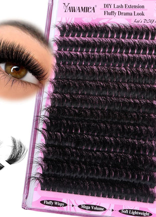 Yawamica Fluffy Lash Clusters Thick 200D Volume Eyelash Clusters 14-20mm Wispy Individual Lashes D Curly Cluster Eyelash Extensions 240pcs DIY Lash Extension for Beginners