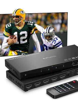 PORTTA HDMl Video Wall Controller 2x2 4K, Video Wall Processor with 11 Splicing Modes, RS232, 180° Rotate, Audio Extractor, 2x2,1x2,1x3,1x4,2x1,3x1x4x1, 4 tv Screens into 1 wall Display