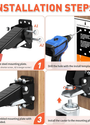 SPACEKEEPER Workbench Casters kit 660 Lbs - Retractable Casters Heavy Duty Bench Caster Wheels Designed for Workbenches Machinery & Tables, 4 Pack