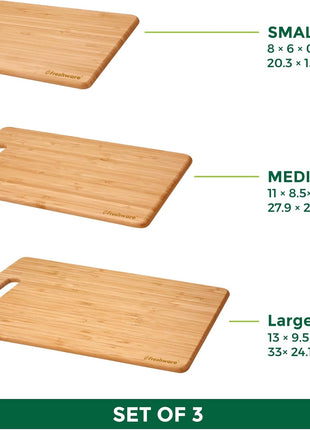 Freshware Bamboo Cutting Board Set of 3, Wooden Cutting Boards for Kitchen, Knife Friendly Food Grade Chopping Board, Lightweight with Hanging Hole for Easy Storage