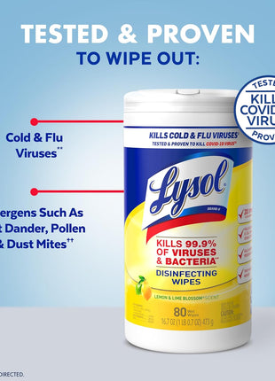 Lysol Disinfecting Wipes, Multi-Surface Cleaner, Lemon, 80 ct. | All Purpose Cleaner, Sanitizing, Deodorizing, Apartment Essentials, Back To School Cleaning Supplies, Kitchen & Bathroom Wipe