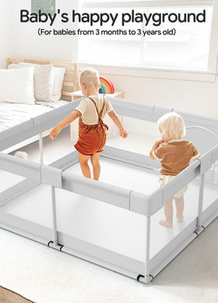 Fodoss Baby Playpen, 47×47in Playpen for Babies and Toddlers with Door | Baby Play Yard for Indoor & Outdoor, Soft Breathable Mesh, BPA-Free Oxford Fabric, Anti-Slip Suction Cups, Pull Rings