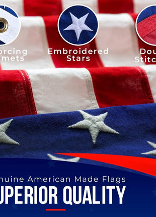 American Flag Made in USA | American Flags for Outside 3X5 | Premium US Flag 3X5 Heavy Duty Outdoor with Embroidered Stars and Sewn Stripes.