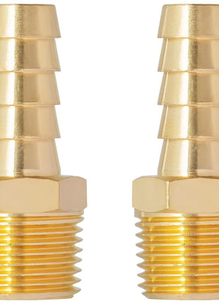 SUNGATOR 3/8'' NPT Brass Hose Barb Fittings, 3/8'' NPT Male Thread to 3/8 Inch Barbed Air Hose Fittings, 3/8 Inch Brass Air Line Repair Connectors for Compressor, Fuel, Oil (2-Pack)