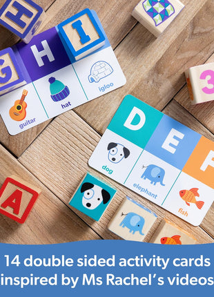 Melissa & Doug Ms. Rachel Letter, Number, and Game Wooden Learning Blocks with Activity Cards for Girls and Boys Toddlers Ages 18 Months+ - FSC Certified