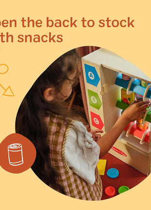 Melissa & Doug Sort-Stock-Select Wooden Vending Machine Toy with Play Food, Mini Vending Machine Toys & Play Money, Preschool Toys for Kids Ages 3+
