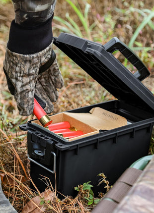 Sheffield 12629 Ammo Storage Box, Stackable .30 Cal Field Boxes, Water and Dust Resistant, Lockable Storage Box with Handle, Secures Hunting Gear, Supplies, and Bullets, Made in USA, Black, 1-Pack