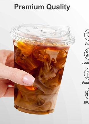 Dealusy 100 Pack - 16 oz Clear Plastic Cups with Lids, Sturdy & Food Safe Iced Coffee Cups with lids, Disposable Plastic Smoothie Cups for Cold Drinks, Sip Lids