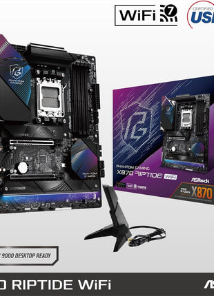 ASRock Phantom Gaming X870 Riptide WiFi 7 AMD Ryzen Socket AM5 ATX Motherboard DDR5 DIMMs 8000 MHz 256 GB USB4 M.2 SATA3 6.0 Gb/s