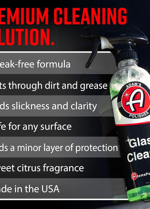 Adam's Polishes Glass Cleaner - Car Window Cleaner | Car Wash All-Natural Streak Free Formula For Car Cleaning | Safe On Tinted & Non-Tinted Glass | Won't Strip Car Wax or Paint Protection