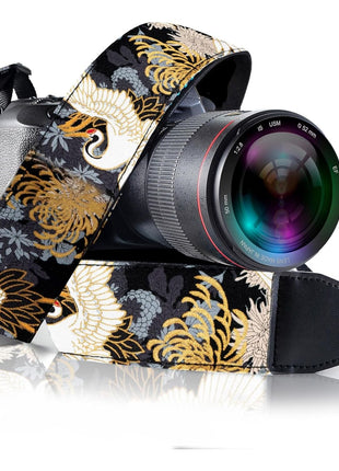 Camera Strap - Shoulder, Crossbody & Neck Camera Strap for Photographers, Fits All Cameras, Canon Nikon Sony Fujifilm, Padded Strap W/ Quick Release, Embroidered Cotton & Leather Ends, Blue