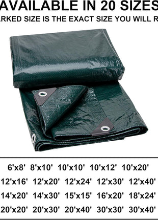 CARTMAN 8x10Ft Multipurpose Waterproof Poly Tarp Cover 8 Mil, Green | Reinforced edges, metal grommets every 36in, 10x10 weave, fits camping, emergency shelter, outdoor gear & cargo protection