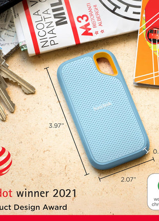 SANDISK 2TB Extreme Portable SSD - Up to 1050MB/s, USB-C, USB 3.2 Gen 2, IP65 Water and dust Resistance, Updated Firmware, Sky Blue - External Solid State Drive - SDSSDE61-2T00-G25B