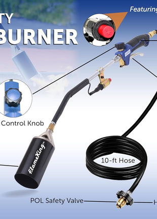 Flame King Propane Torch Kit Heavy Duty Weed Burner, 340,000 BTU with Piezo Igniter (Self Igniting), with 10-ft Hose for Weed Burning, Melting Ice and Snow, and Roofing