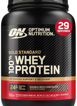 Optimum Nutrition Gold Standard Whey Protein, Double Rich Chocolate, 2 LB | 24g of 100% Whey Protein Powder Per Serving, with BCAAs, Gluten Free, Banned Substance Tested, Easy Mixing, Muscle Support