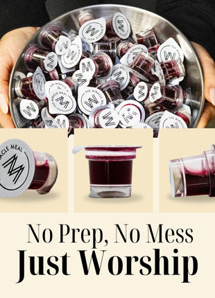 MM Pre Packaged Communion Plus Cups | Box of 100 with juice and wafer | by The Miracle Meal