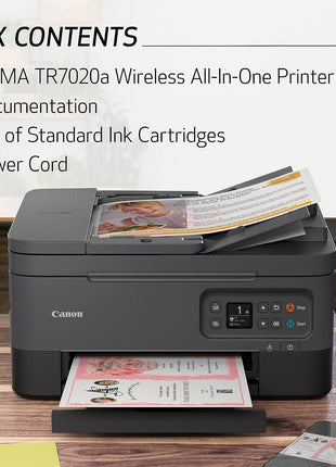 Canon PIXMA TR7020a All-in-One Wireless Color Inkjet Printer, with Duplex Printing, Mobile Printing, and Auto Document Feeder, Black, Works with Alexa