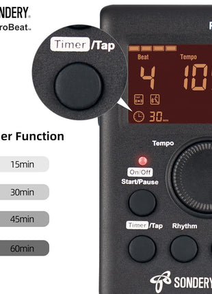 Sondery Digital Metronome Rechargeable English Vocal Counting with Timer Function for Piano Guitar Drum and All Instruments