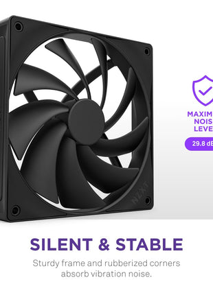 NZXT F140Q - 140mm Quiet Airflow PC Case Fan - Black | 140mm quiet fan for intake or exhaust. Chamfered frame for consistent airflow and low-noise operation.