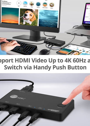 SIIG 2 Port USB-C KVM Switch - 2 Computers to 1 Monitor - 2X USB-A + 2X USB-C - Single 4K 60Hz HDMI, USB-C Bus Powered, Button Control, Thunderbolt 3 Compatible (CE-KV0B11-S1)