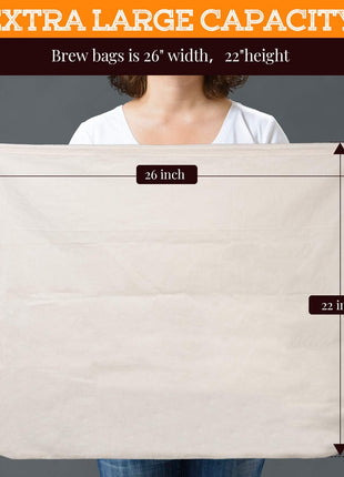 Brew Bag, 26" x 22", 2 Pack, 100% Unbleached Cotton Bag for Homebrewing, Fine Cheesecloth Bag for Fruit/Cider/Wine/Beer, Reusable Drawstring Straining