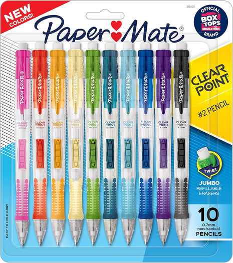 Paper Mate Clearpoint Mechanical Pencils, 0.7mm HB #2 Pencil Lead, 2 Pencils, Assorted Barrel Colors, 10 Count - Back to School,Teacher Supplies, Drawing, Sketching