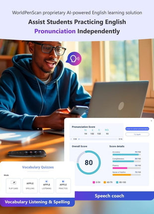 PenPower WorldPenScan Go - Translation Pen with Scanning, Reading, Audio Recording, Live Interpretation, and AI Reading Buddy for Kids