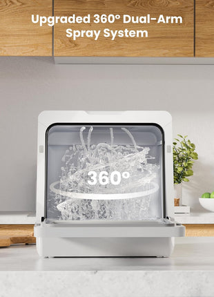 Countertop Dishwasher with Water Softener & Enhanced Energy Efficiency | Portable Dishwasher with 8 Wash Programs, Child Lock & Delayed Start Function, 5L Built-In Water Tank, No Installation Needed