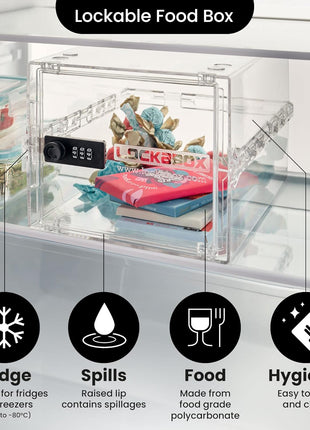 Lockabox OneTM | Premium Lock Box | Medium Combination Lock Box For Food, Medicine & Home Safety | External Size 12 x 8 x 6.6 inches (Crystal)