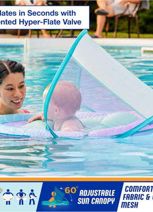 SwimWays Baby Spring Float with Adjustable Canopy and UPF Sun Protection, Blue Lobster