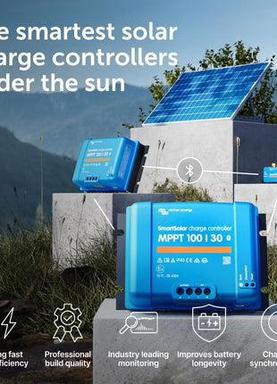 Victron Energy SmartSolar MPPT Solar Charge Controller (Bluetooth) - Charge Controllers for Solar Panels - 100V, 30 amp, 12/24-Volt