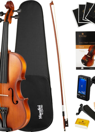 Mendini By Cecilio 1/2 Violin Set For Beginners - Fiddle Solidwood Kit with Hard Case - Acoustic Violin with Bow, Rosin, Tuner, Extra Strings & Bridge, Shoulder Rest and Lesson Book (Satin Antique)