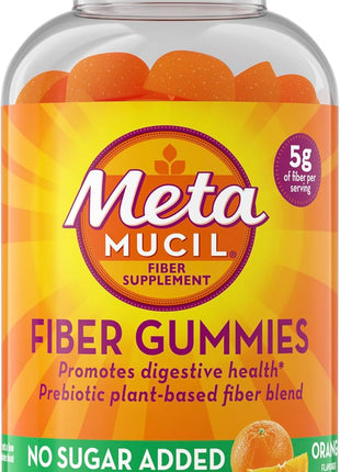 Metamucil Fiber Gummies for Adults, No Sugar Added Orange Flavor, 5g Prebiotic Plant Based Fiber Supplement Blend, 120 Count