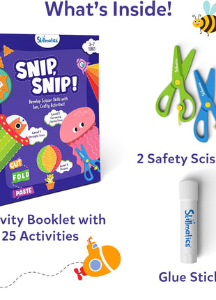 Skillmatics Snip Snip, Scissor Skills, Felt Craft Activity, Gift for Kids | Cutting Activity Book, Safety Scissors, Fine Motor Skills for Preschool, Screen-Free, Learning Toy, Toddlers, Ages 3, 4, 5, 6