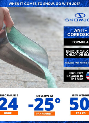 Snow Joe Crystal Blue Snow & Ice Melter, Heat-Generating Crystals, 50 Lb Bag - Fast-Acting Commercial Deicer and Remover for Concrete, Driveway, Sidewalk, and Outdoor Spaces