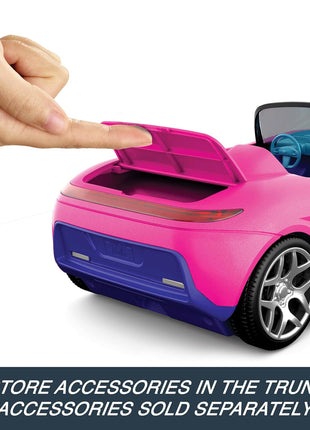 Hot Wheels Barbie RC Toy Car, Remote-Control Pink Convertible, Can Hold 2 Barbie Fashion Dolls & Trunk Opens for Storage, Sticker Sheet for Customizing