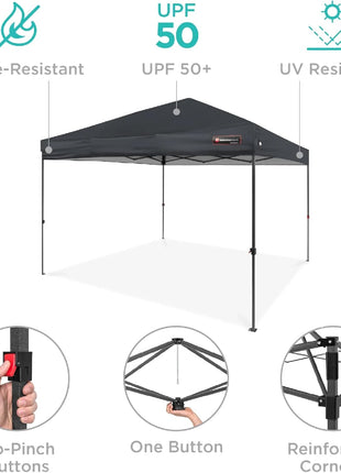 Best Choice Products 10x10ft Pop Up Canopy Tent, Outdoor Shade, 1 Person 1 Minute Set Up, Carry Case, 4 Weight Bags - Gray