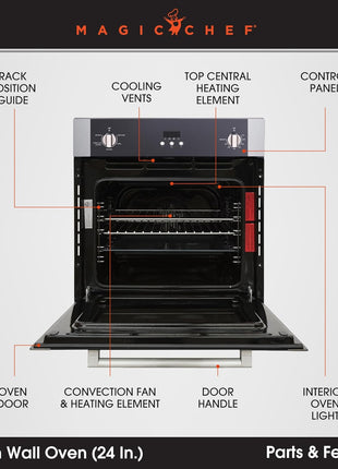 Magic Chef 24-Inch Built-In Electric Wall Oven, Stainless Steel, 2.2 Cu Ft | 24-In. Electric Wall Oven, Convection, Stainless Steel