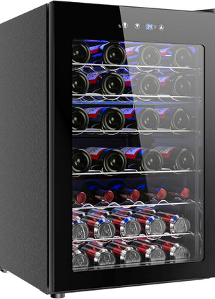 EUHOMY 45 Bottle Wine Cooler Refrigerator, Small Wine Fridge for Red, White and Champagne, 4.5 Cu.ft Mini Fridge with Adjust Temperature, Black
