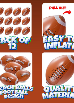 Bedwina 12-Pack 16" Inflatable Footballs for Football Party Decorations & Party Favors – Blow-Up Sports-Themed Beach Balls for Game Day & Birthday Supplies, Goodie Bag Stuffers
