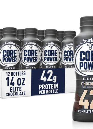Core Power Elite High Protein Shake, Chocolate, 42g Bottle, 14oz, 12 Pack