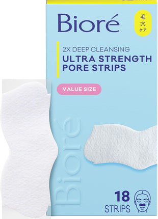 Bioré Witch Hazel Ultra Strength Blackhead Remover Pore Strips, Clears Pores up to 2x More than Original Pore Strips, features C-Bond Technology, Oil-Free, Non-Comedogenic Use, 18 Count (Pack of 12)